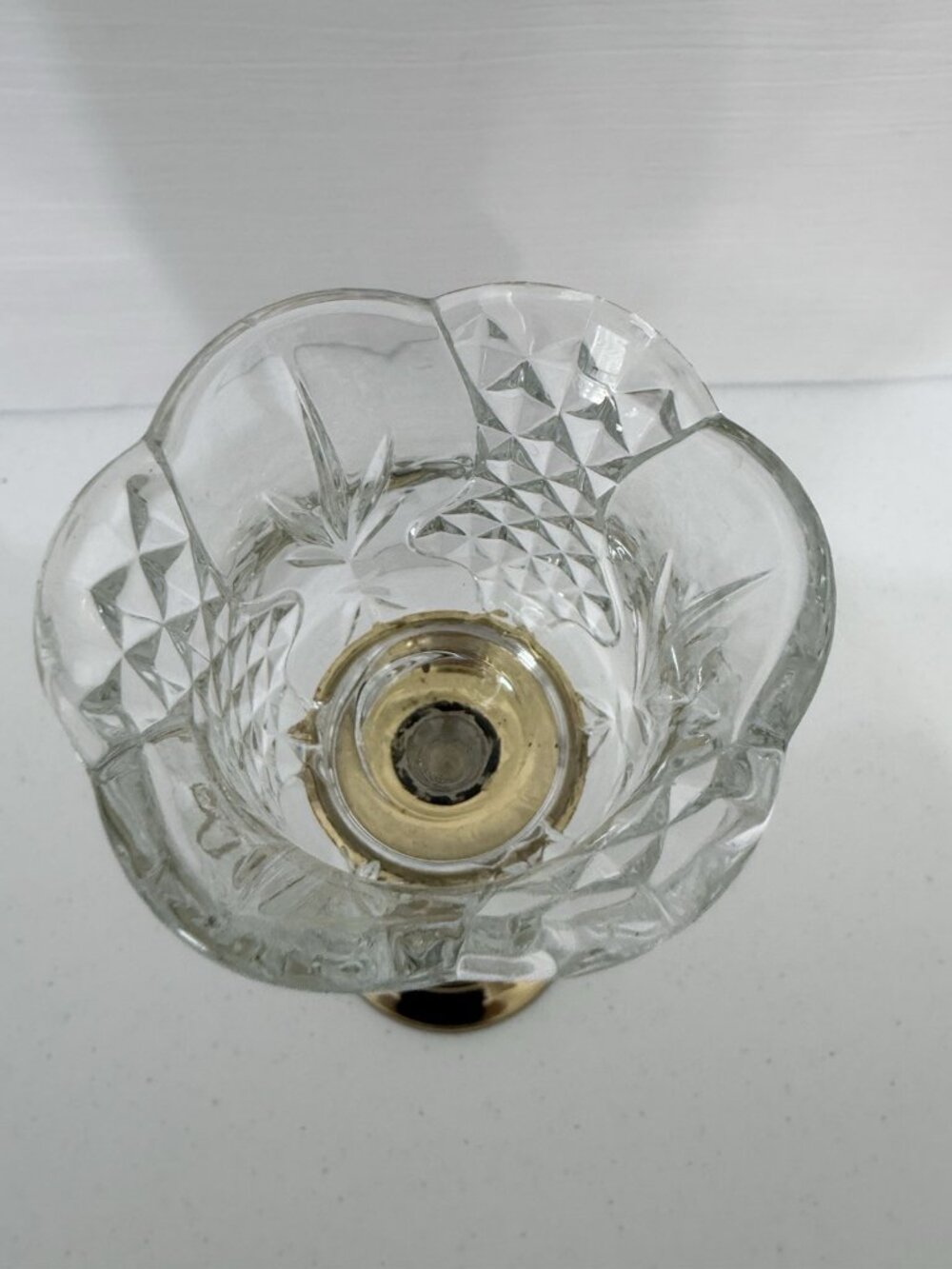 Homco Tulip Diamond Clear Votive Holder on Heavy Brass Candlestick Holder 10.75" - Picture 8 of 11